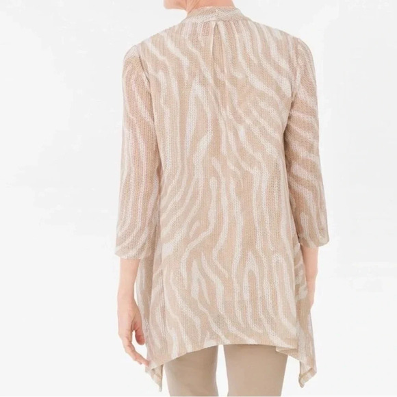 Chico’s Travelers Collection WheatMesh Open Front Cardigan Jacket Sonora Sand L - Picture 2 of 12